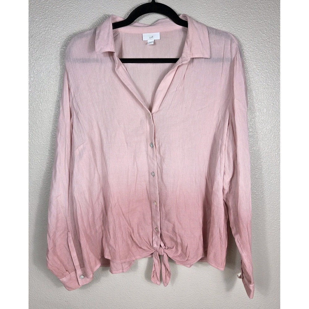 J. Jill Sheer Pink‎ Tie Front Button Blouse Lightweight Gauze Top L